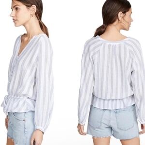 Rails White and Blue Button Down Shirt with Tie Front